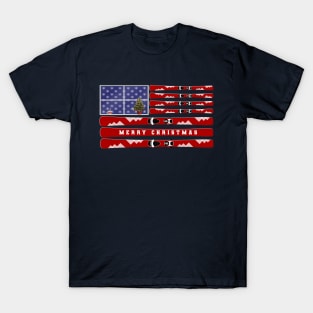 [Merry Christmas] Skis and USA flag T-Shirt